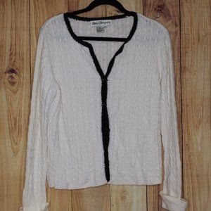 Norm Thompson Size M Women's White Black Soft Cardigan Sweater Long Sleeves